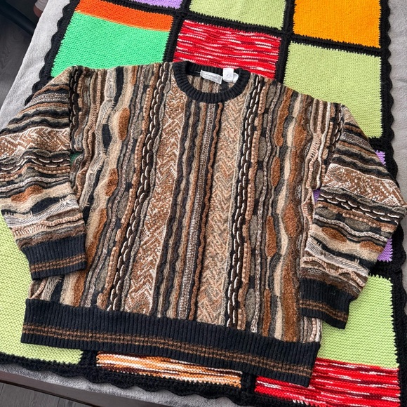 Fisherman Vintage 3d knit wool patterned sweater Avanza Italy womens XL - Picture 1 of 6